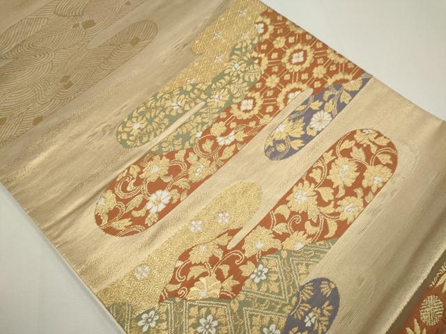 平和屋着物◎六通柄袋帯　エ霞草花文　金糸　正絹　逸品　CABF6419ou