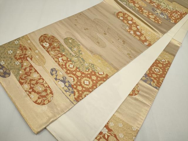 平和屋着物◎六通柄袋帯　エ霞草花文　金糸　正絹　逸品　CABF6419ou
