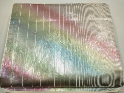平和屋着物◎六通柄袋帯 霞文 銀糸 正絹 逸品 CABF6420ou