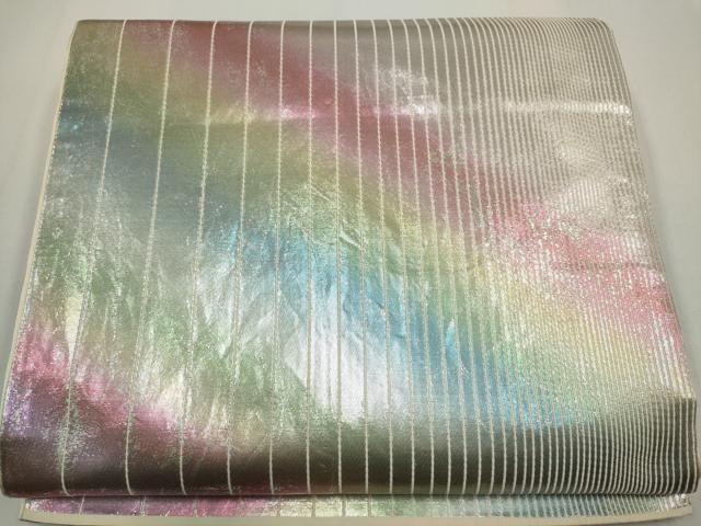 平和屋着物◎六通柄袋帯 霞文 銀糸 正絹 逸品 CABF6420ou