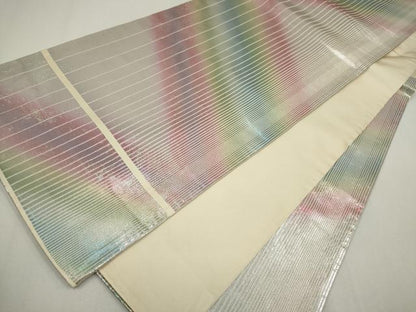 平和屋着物◎六通柄袋帯 霞文 銀糸 正絹 逸品 CABF6420ou