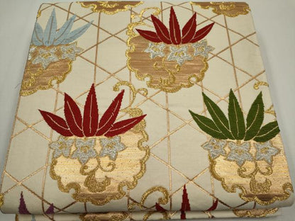 平和屋着物◎全通柄袋帯　唐織　雪輪笹文　金銀糸　正絹　逸品　CABF6422ou