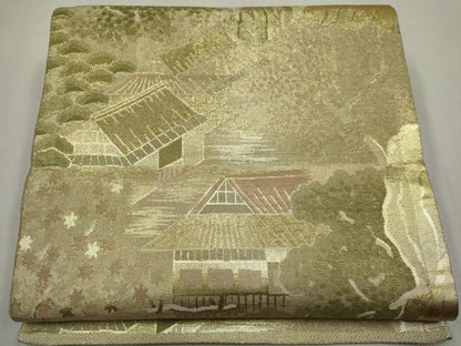 平和屋着物◎佐賀錦 六通柄袋帯 風景文 金糸 正絹 逸品 CABF6423ou