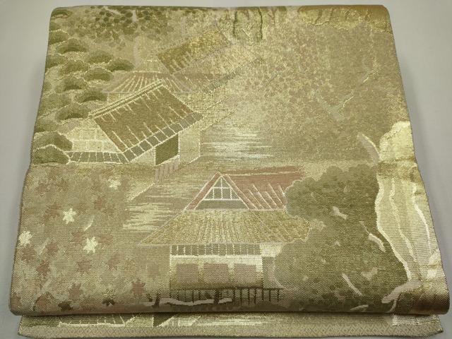 平和屋着物◎佐賀錦 六通柄袋帯 風景文 金糸 正絹 逸品 CABF6423ou