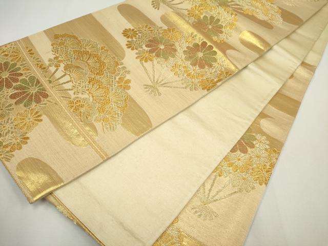 平和屋着物◎六通柄袋帯　扇面花松文　金糸　正絹　逸品　CABF6424ou