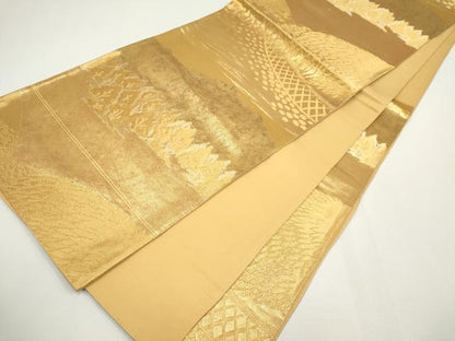 平和屋着物◎六通柄袋帯　風景文　金糸　引箔　正絹　逸品　CABF6427ou