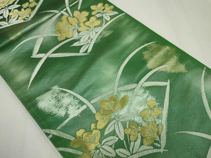 平和屋着物◎六通柄袋帯　地紙草花文　金銀糸　正絹　逸品　CABF6430ou