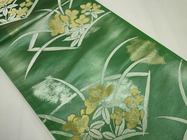 平和屋着物◎六通柄袋帯　地紙草花文　金銀糸　正絹　逸品　CABF6430ou
