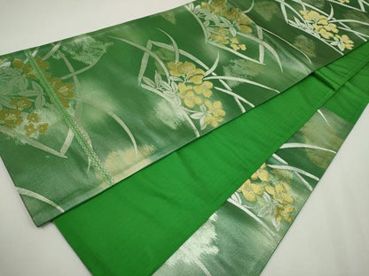 平和屋着物◎六通柄袋帯　地紙草花文　金銀糸　正絹　逸品　CABF6430ou