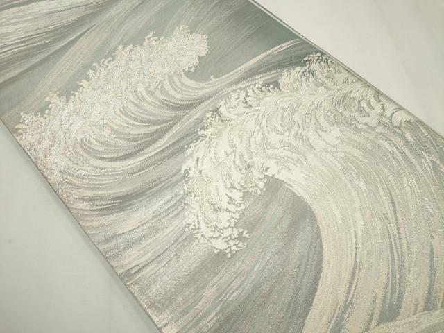 平和屋着物◎六通柄袋帯　立波文　銀糸　正絹　逸品　CABF6431ou