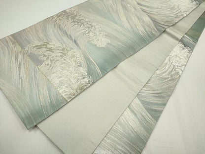 平和屋着物◎六通柄袋帯　立波文　銀糸　正絹　逸品　CABF6431ou