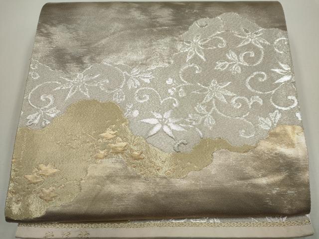 平和屋着物◎六通柄袋帯　道長草花文　栄箔錦　金銀糸　正絹　逸品　CABF6434ou