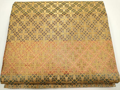 平和屋着物◎佐賀錦　六通柄袋帯　格子花文　金糸　正絹　逸品　CABF6435ou