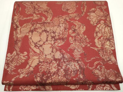 平和屋着物◎全通柄　本袋帯　唐獅子　唐草文　金糸　正絹　逸品　CABF6439ou