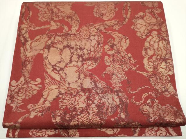 平和屋着物◎全通柄　本袋帯　唐獅子　唐草文　金糸　正絹　逸品　CABF6439ou