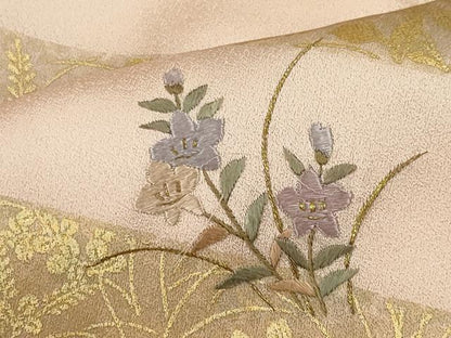 平和屋着物■訪問着 刺繍 草花文 暈し染め 金彩 正絹 逸品 CABF6445ou