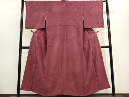 平和屋着物■上質な色無地 絵巻草花地紋 暗紅色 正絹 逸品 CABF6456ou