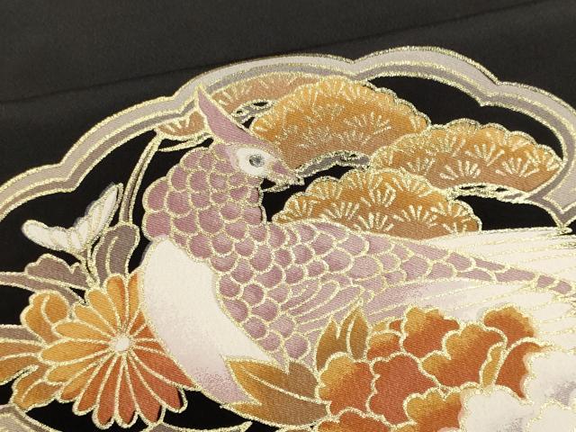 平和屋着物■黒留袖 尾長鳥花文 金彩 ロング丈 洗える着物 CABF6467ou