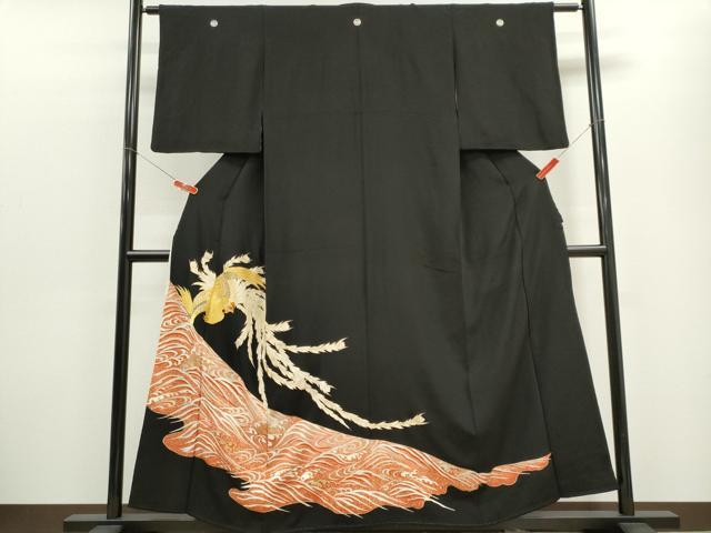 平和屋着物■豪華黒留袖 刺繍 鳳凰立波文 金彩 正絹 逸品 CABF6468ou