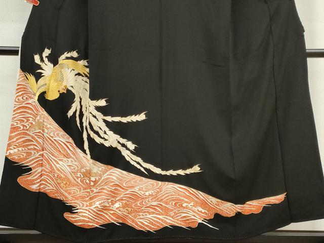 平和屋着物■豪華黒留袖 刺繍 鳳凰立波文 金彩 正絹 逸品 CABF6468ou