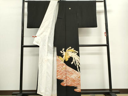 平和屋着物■豪華黒留袖 刺繍 鳳凰立波文 金彩 正絹 逸品 CABF6468ou