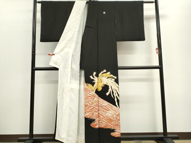 平和屋着物■豪華黒留袖 刺繍 鳳凰立波文 金彩 正絹 逸品 CABF6468ou