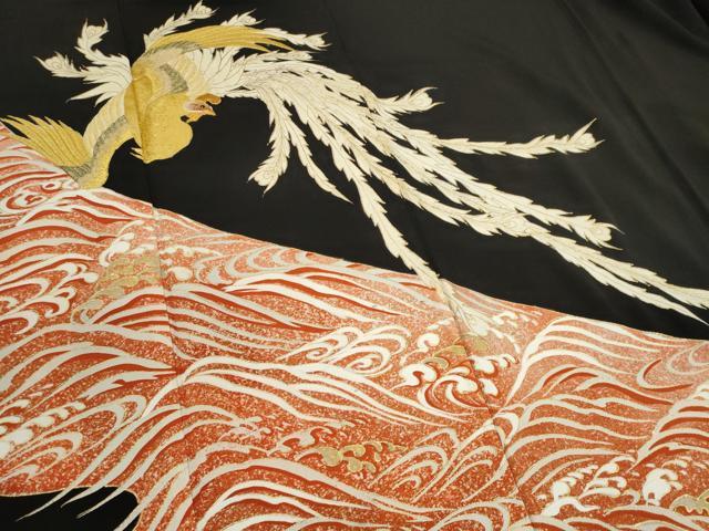 平和屋着物■豪華黒留袖 刺繍 鳳凰立波文 金彩 正絹 逸品 CABF6468ou