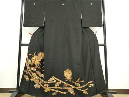 平和屋着物■豪華黒留袖 鏡裏鳳凰花文 金銀彩 正絹 逸品 CABF6471ou