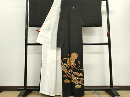 平和屋着物■豪華黒留袖 鏡裏鳳凰花文 金銀彩 正絹 逸品 CABF6471ou