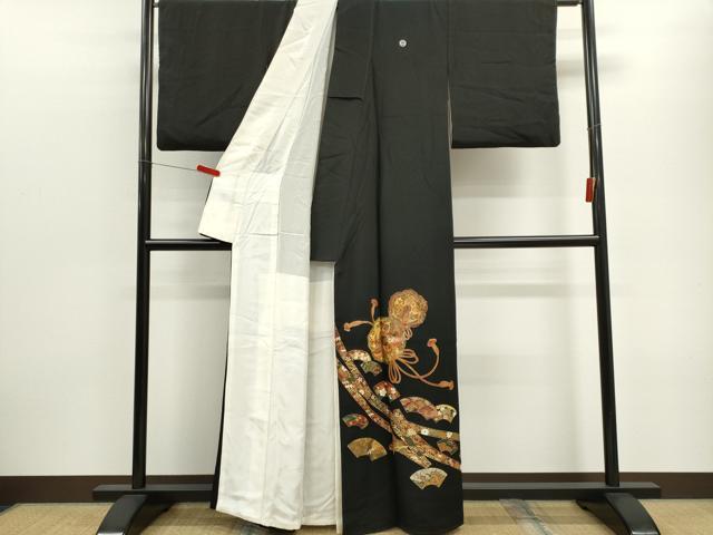 平和屋着物■豪華黒留袖 鏡裏鳳凰花文 金銀彩 正絹 逸品 CABF6471ou