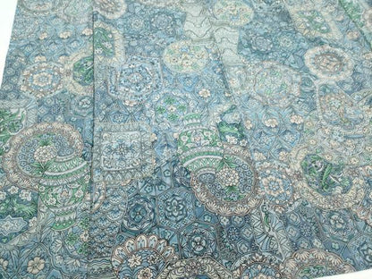 平和屋着物▽上質な小紋　単衣　陶器花文　正絹　逸品　CABF6476ou