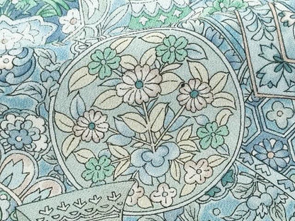 平和屋着物▽上質な小紋　単衣　陶器花文　正絹　逸品　CABF6476ou