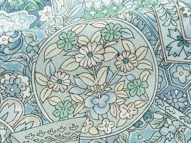 平和屋着物▽上質な小紋　単衣　陶器花文　正絹　逸品　CABF6476ou
