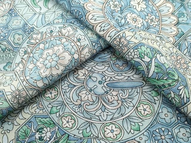 平和屋着物▽上質な小紋　単衣　陶器花文　正絹　逸品　CABF6476ou