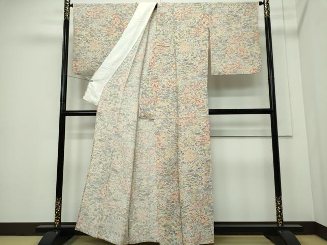 平和屋着物▽上質な小紋　単衣　風景文　正絹　逸品　CABF6477ou