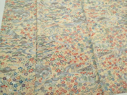 平和屋着物▽上質な小紋　単衣　風景文　正絹　逸品　CABF6477ou