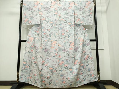 平和屋着物▽上質な小紋　単衣　鳳凰花文　正絹　逸品　CABF6479ou