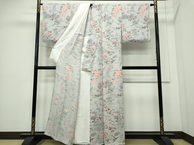 平和屋着物▽上質な小紋　単衣　鳳凰花文　正絹　逸品　CABF6479ou