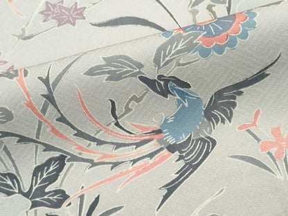 平和屋着物▽上質な小紋　単衣　鳳凰花文　正絹　逸品　CABF6479ou
