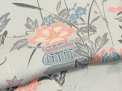 平和屋着物▽上質な小紋　単衣　鳳凰花文　正絹　逸品　CABF6479ou