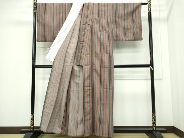 平和屋着物▽小紋　単衣　縞　洗える着物　CABF6482ou