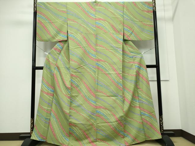 平和屋着物▽小紋　単衣　葛帯花文　洗える着物　CABF6484ou