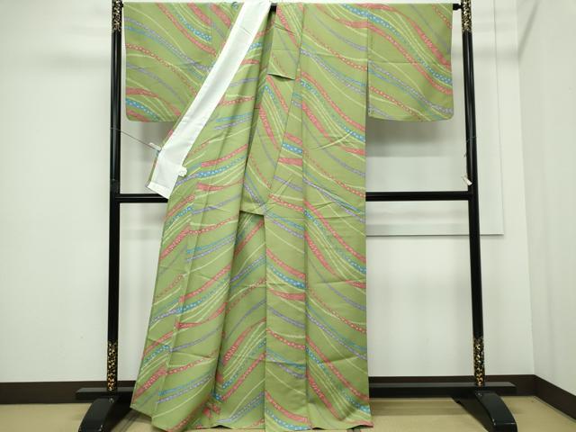 平和屋着物▽小紋　単衣　葛帯花文　洗える着物　CABF6484ou
