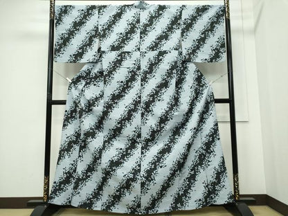 平和屋着物▽小紋　単衣　斜線枝葉文　暈し染め　洗える着物　CABF6486ou