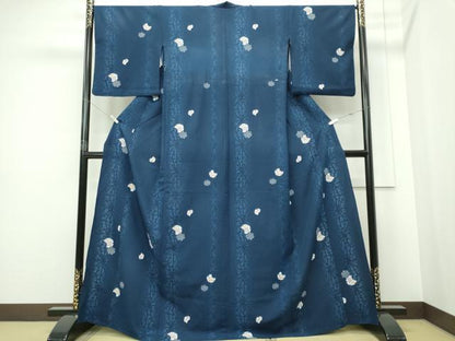 平和屋着物▽小紋　単衣　雪輪花文　洗える着物　CABF6487ou