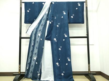 平和屋着物▽小紋　単衣　雪輪花文　洗える着物　CABF6487ou