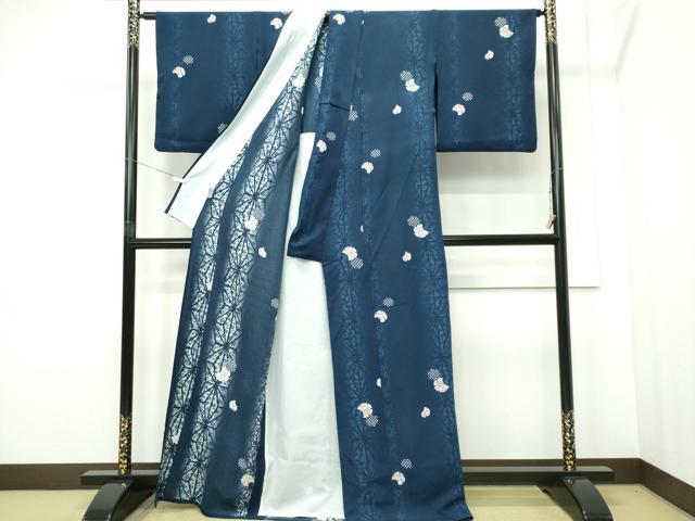 平和屋着物▽小紋　単衣　雪輪花文　洗える着物　CABF6487ou
