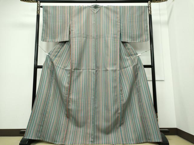 平和屋着物▽小紋　単衣　縞　洗える着物　未使用　CABF6488ou