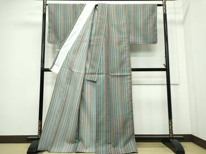 平和屋着物▽小紋　単衣　縞　洗える着物　未使用　CABF6488ou