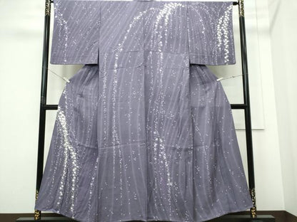 平和屋着物▽訪問着　単衣　絞り　舞桜文　　正絹　逸品　CABF6489ou